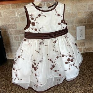 Bonnie Baby 3-6m special occasion dress.  Off white/cream and brown satin